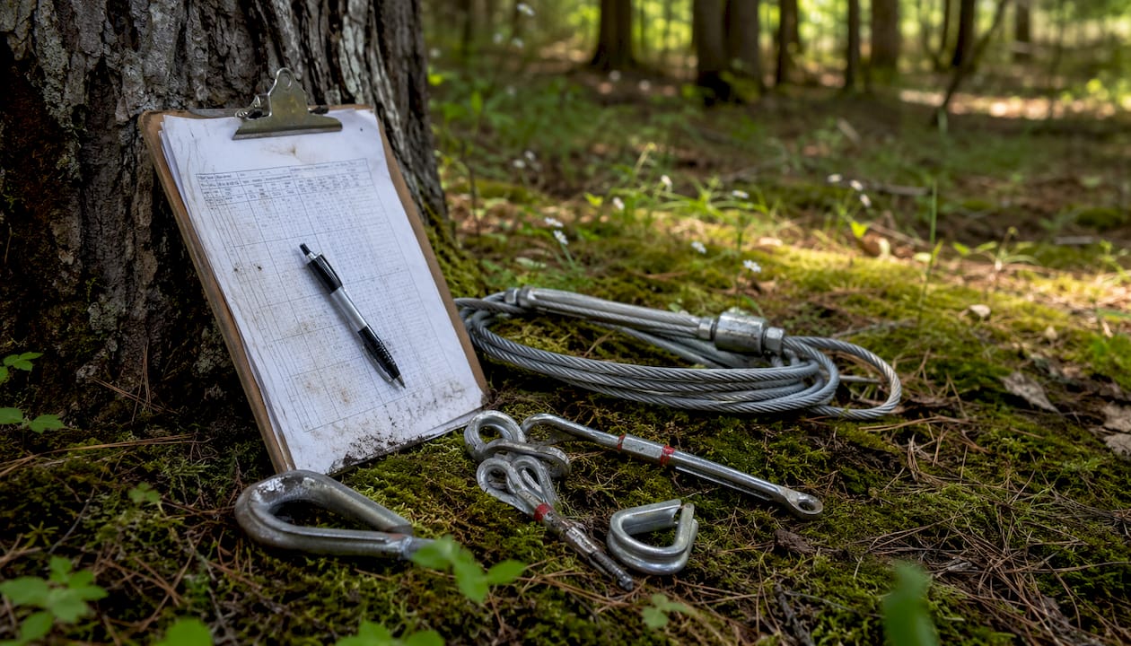 Tree Cabling Explained: How to Protect Weak Trees 2 Tree cabling components and inspection clipboard