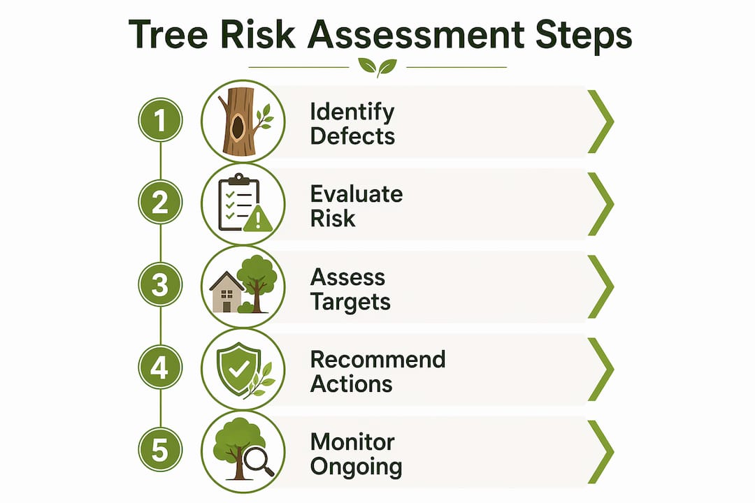 Tree Risk Assessment: What Every Property Owner Should Know 1 Infographic outlining tree risk assessment steps