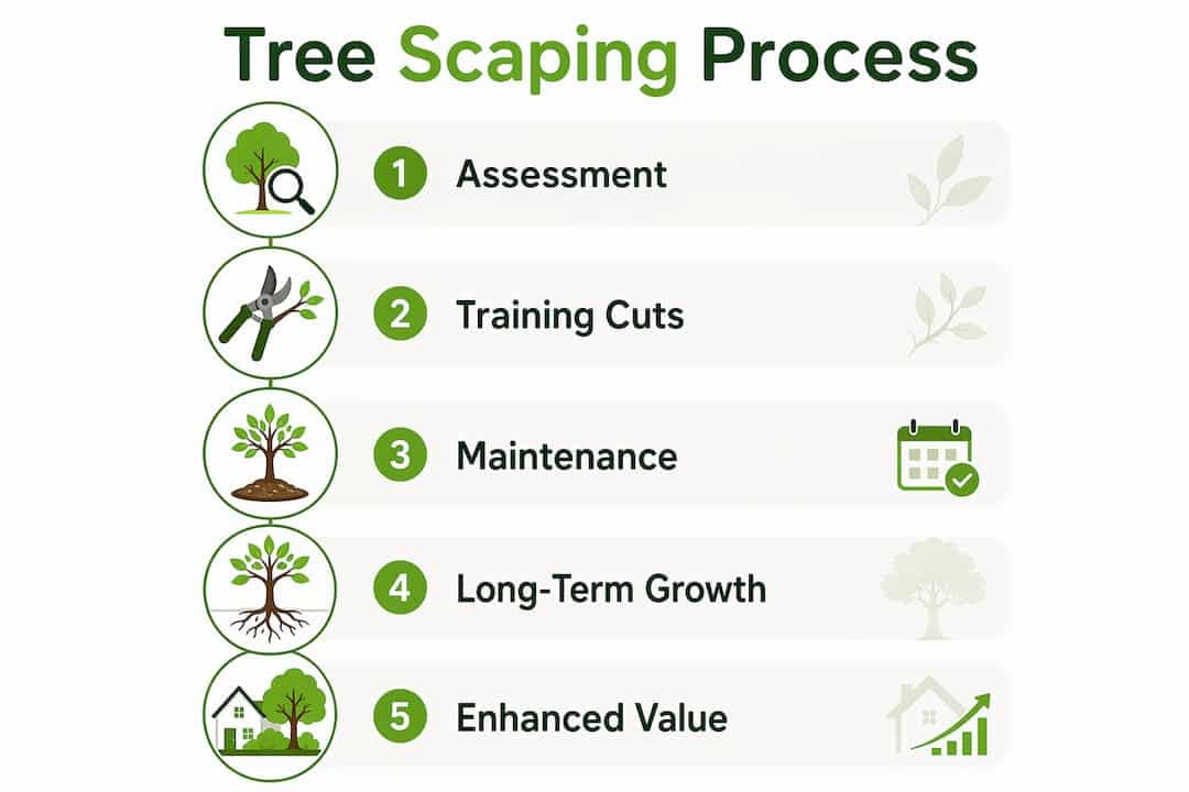 Infographic illustrating tree scaping process steps