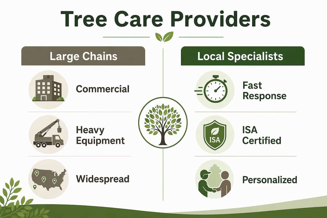 Infographic comparing large chains and local tree care specialists