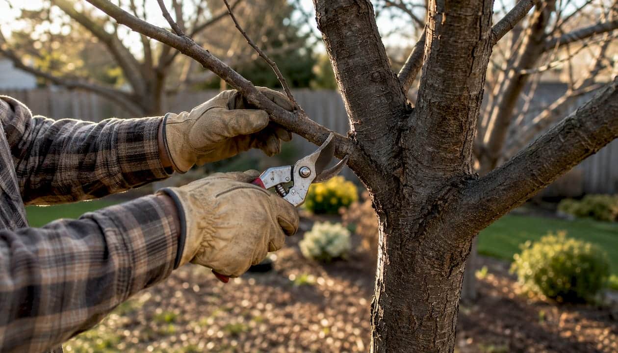 Why Dormant Pruning Is Used: A Homeowner's Guide 1 Arborist pruning dormant tree branch collar closely
