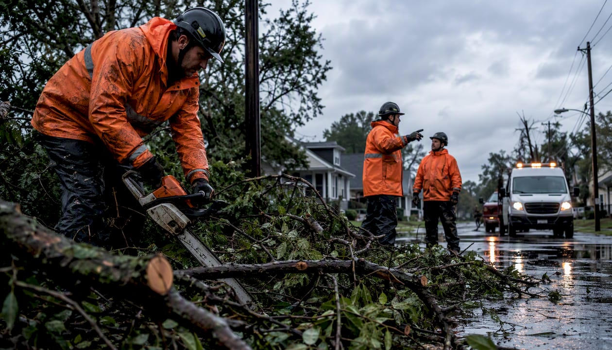 What Is Emergency Storm Response for Your Property 1 Storm response crew removing fallen trees outdoors