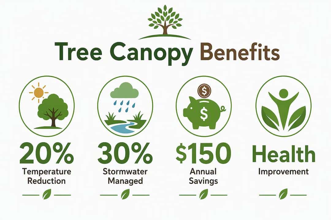 Infographic showing tree canopy economic and health benefits