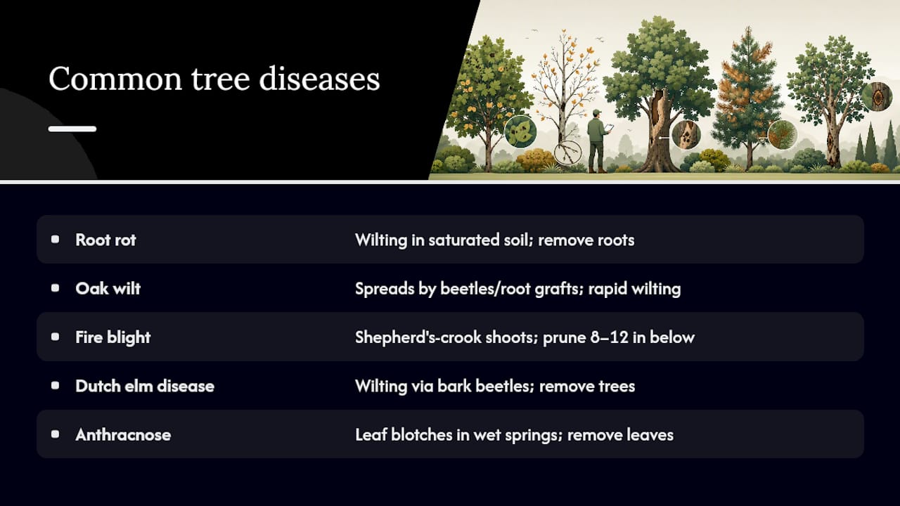 Disease-Resistant Trees: A Homeowner's Planting Guide 2 6. Common tree diseases every homeowner should recognize — overview diagram