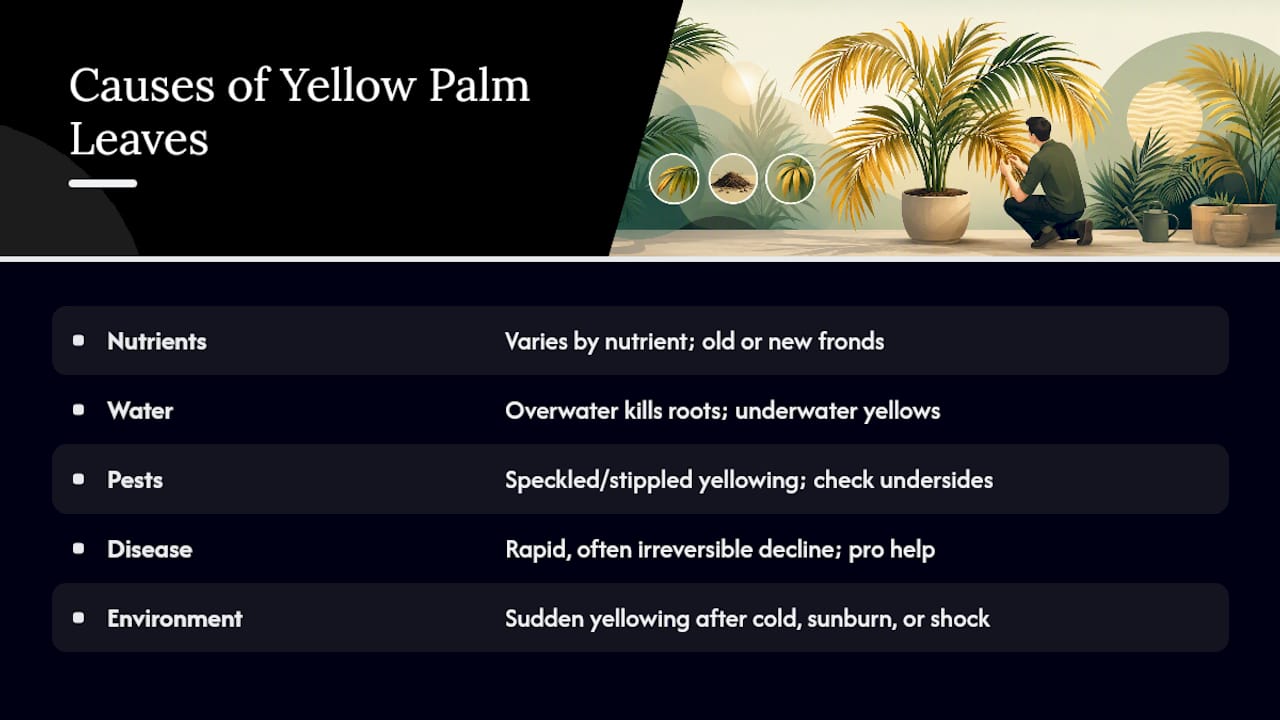 Diagram comparing causes of yellow palm leaves
