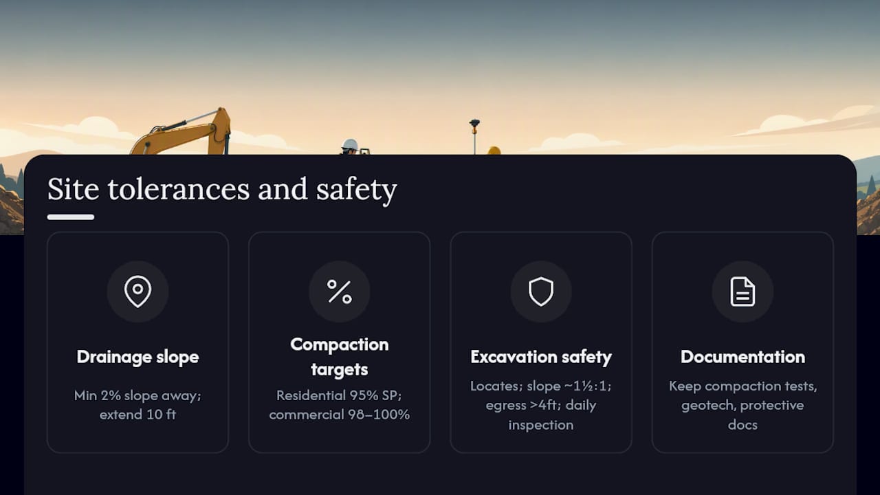 Diagram of compaction levels and excavation safety rules