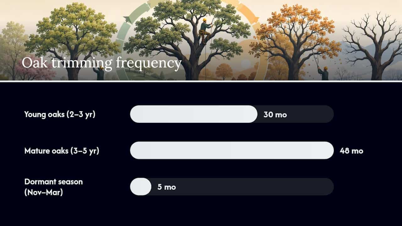 Diagram comparing oak trimming schedules and seasons