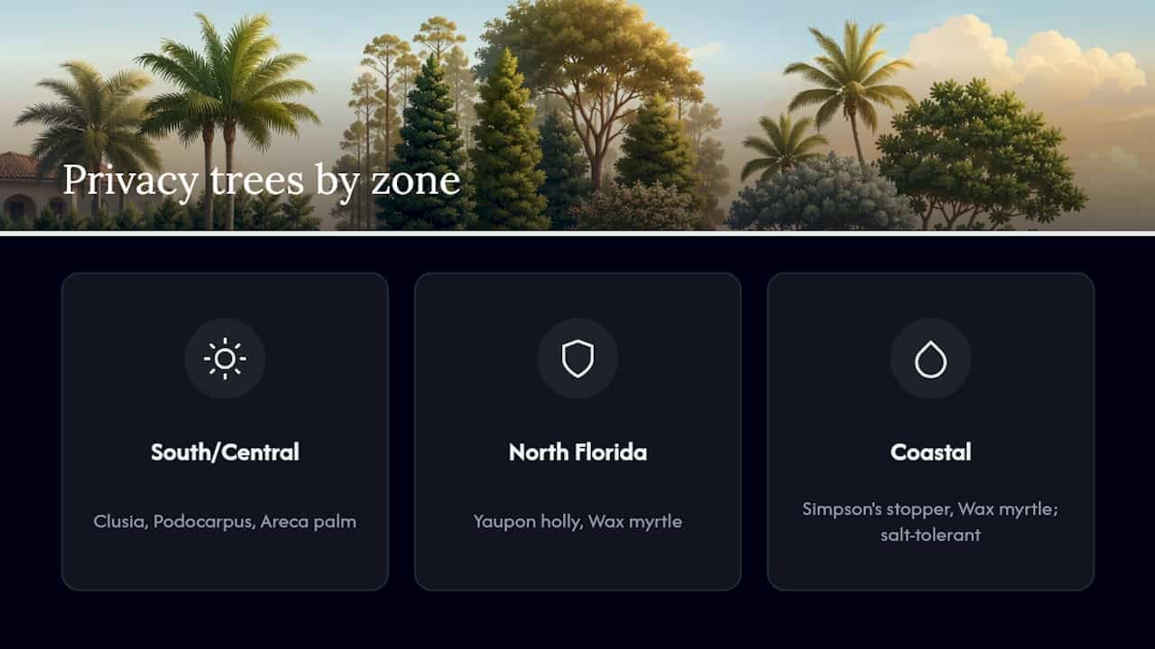 Florida climate zones for privacy tree selection