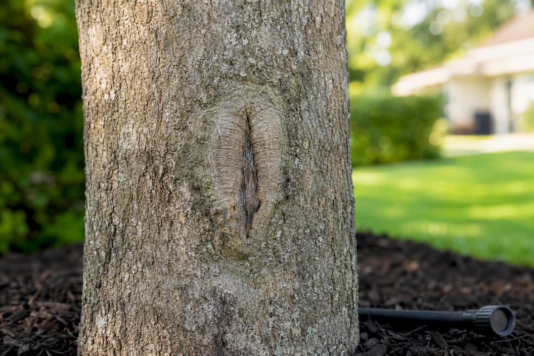 Callus tissue forming around tree crack
