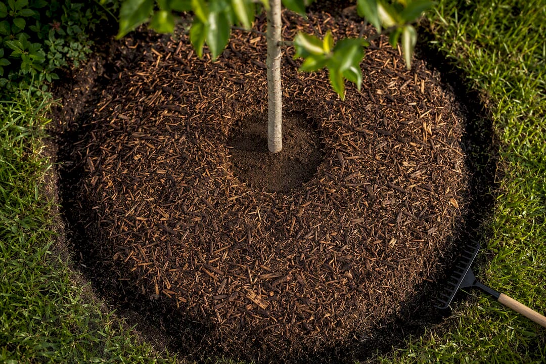 Proper mulch ring around young tree